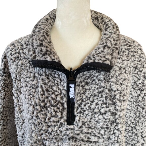 Victoria's Secret PINK women's black and white sherpa quarter zip pullover - Picture 6 of 9
